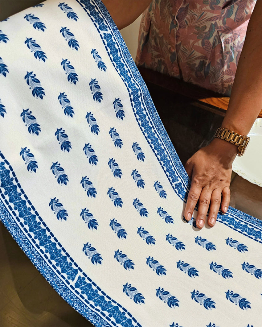 Handcrafted Blue Blossom Trails Accent Table Runner | 12 X 72 inches