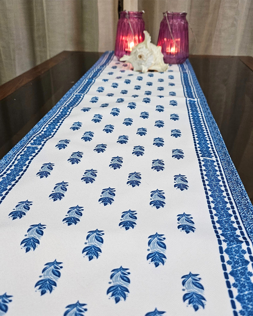 Handcrafted Blue Blossom Trails Accent Table Runner | 12 X 72 inches
