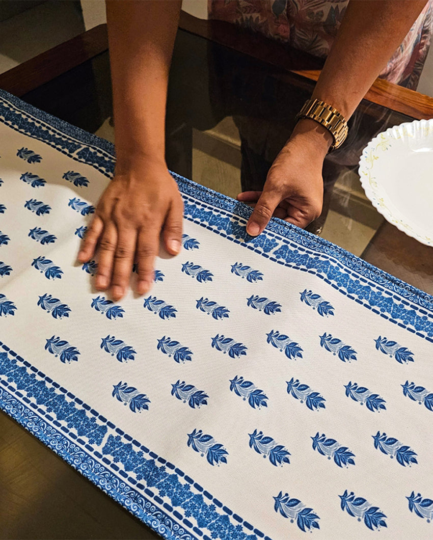 Handcrafted Blue Blossom Trails Accent Table Runner | 12 X 72 inches