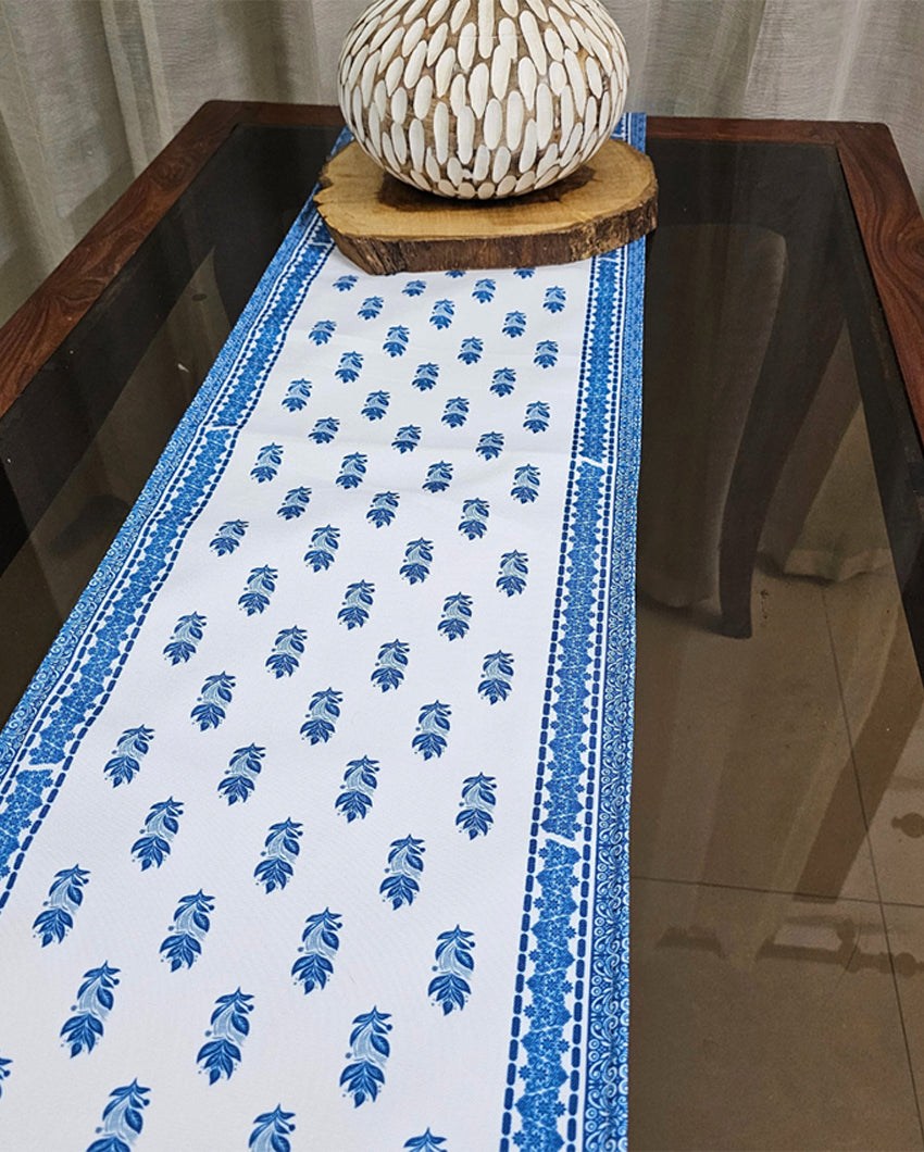 Handcrafted Blue Blossom Trails Accent Table Runner | 12 X 72 inches