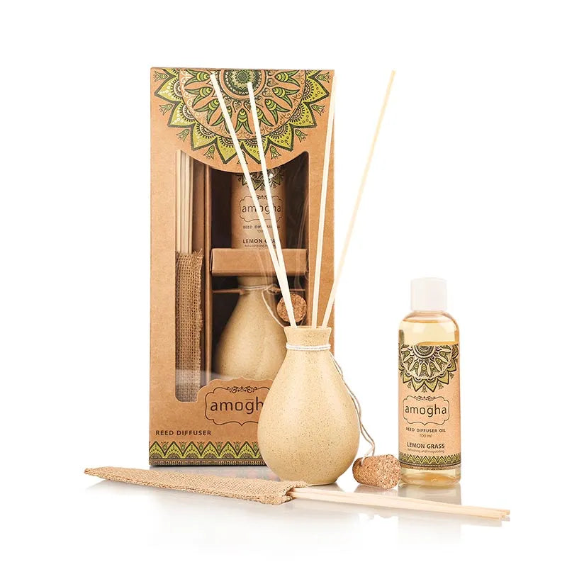 Amogha Reed Diffuser | 8 Reed Sticks with 100 ml Diffuser Oil | Multiple Options Lemon Grass