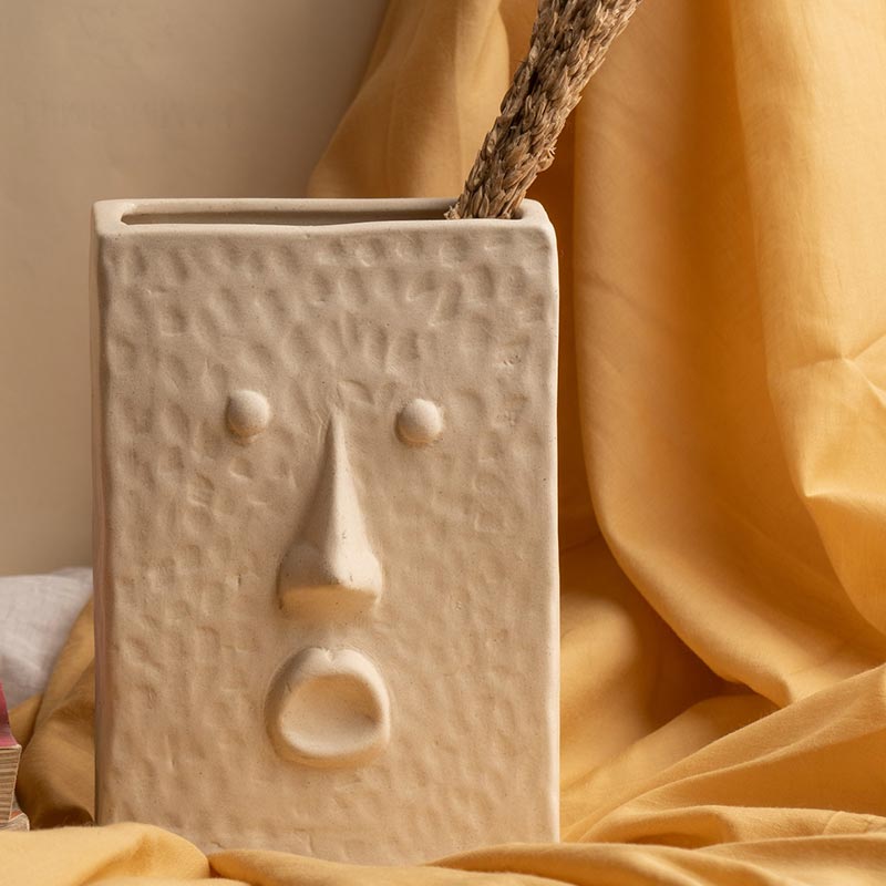 Jaw Dropper Ivory Face Vase | 7 inches | Multiple Colors Raw Finish