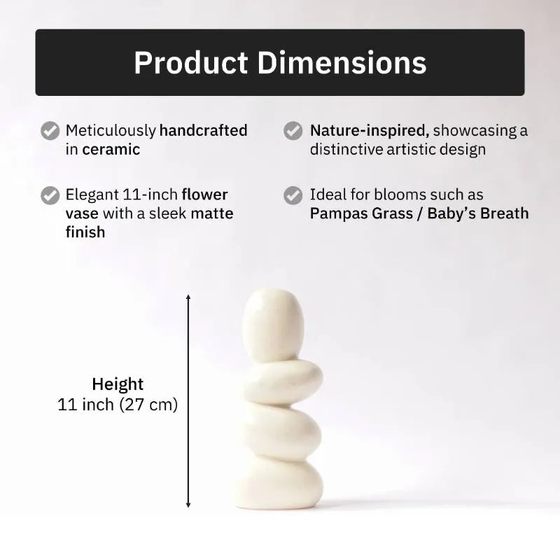 Pebble Ceramic Flower Vase | 11 Inch Off-White