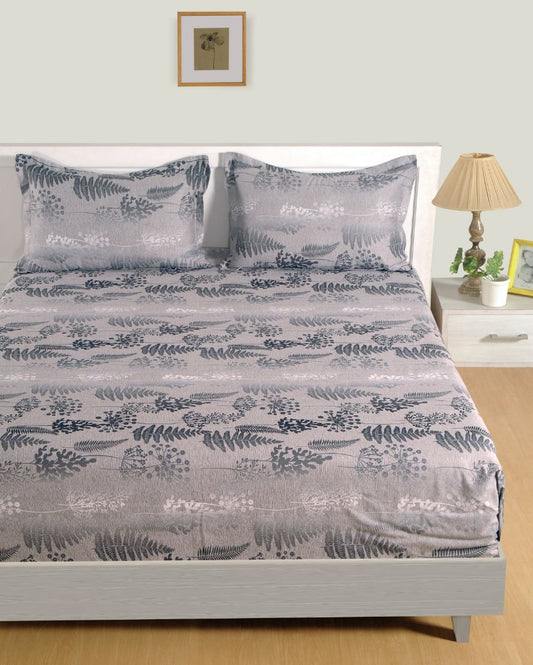 Jorge Cotton Fitted Double Bedsheet with 2 Pillow Covers | Double Fitted Size | 72 x 78 Inches