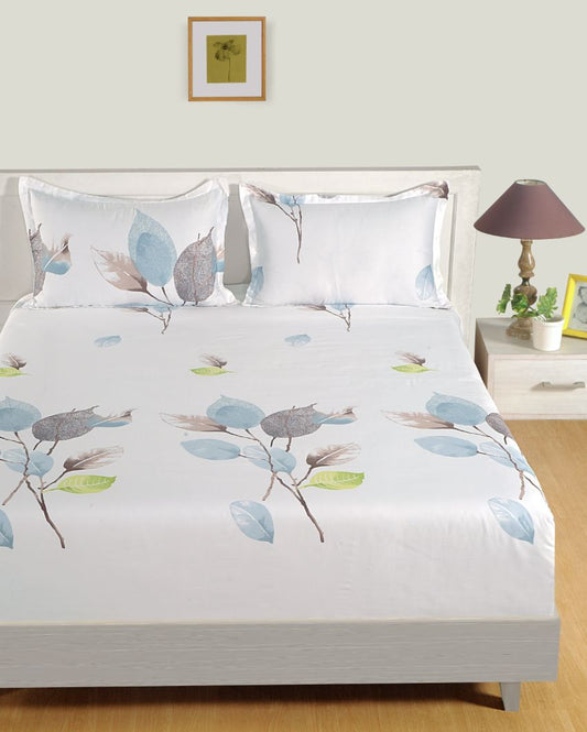 Moi Cotton Fitted Double Bedsheet with 2 Pillow Covers | Double Fitted Size | 72 x 78 Inches
