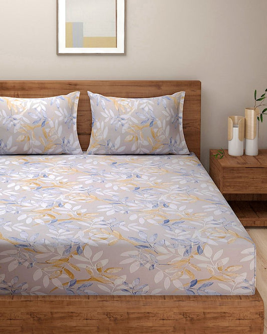 Lavi Cotton Fitted Double Bedsheet with 2 Pillow Covers | Double Fitted Size | 72 x 78 Inches