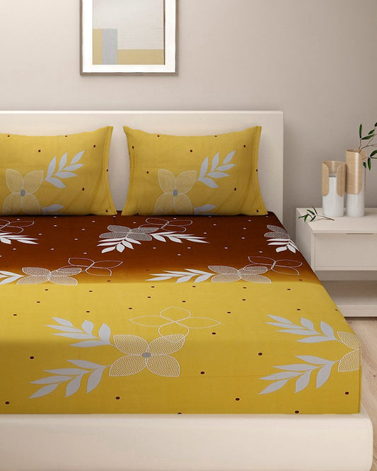 Manolo Cotton Fitted Double Bedsheet with 2 Pillow Covers | Double Fitted Size | 72 x 78 Inches