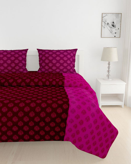 Purple Mix And Matxh Design Cotton Fitted Double Bedsheet with 2 Pillow Covers | Double Fitted Size | 72 x 78 Inches