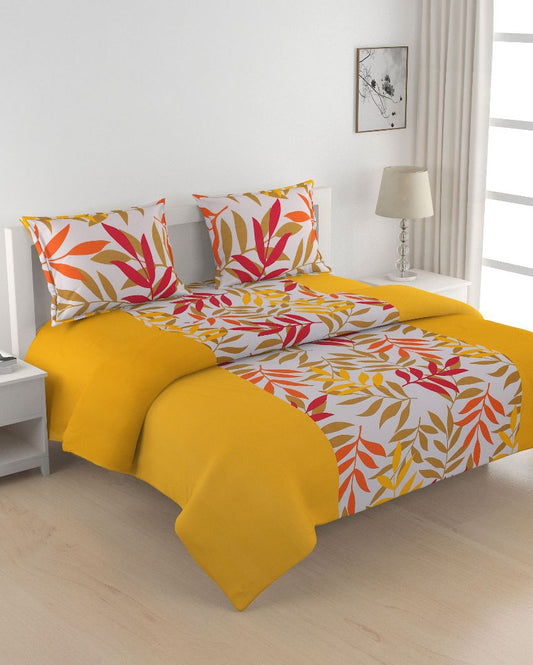 Yellow Geometric Shadow Print Cotton Bedding Set With Pillow Covers | Single, Double Fitted, Double Or King Size | 60 x 90 Inches , 90 x 108 Inches , 108 x 108 Inches Double Fitted