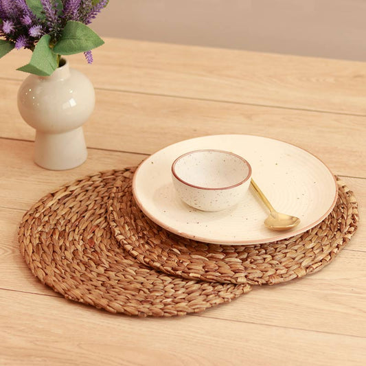 Round Water Hyacinth Table Mat | Set of 2 | 13 Inches