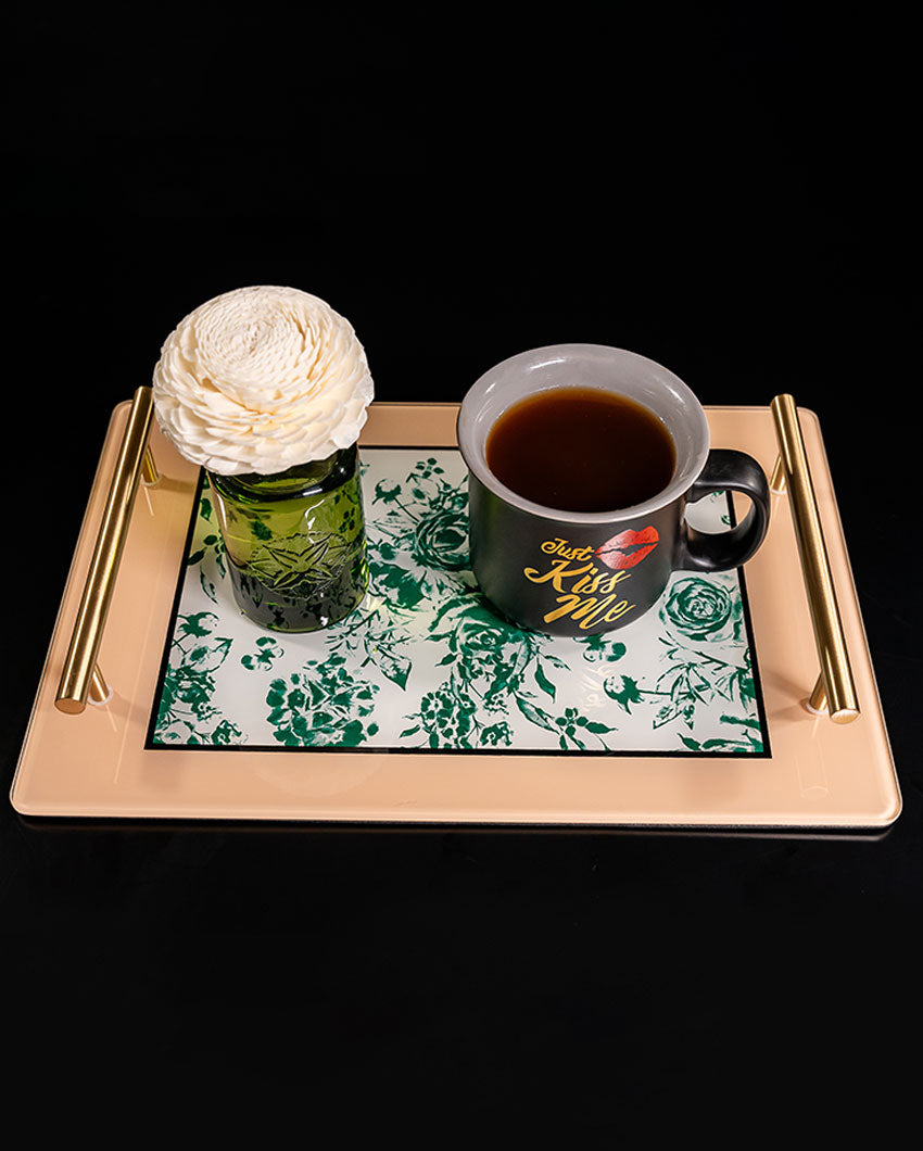 Opulent Hue Vintage Charm Glass Serving Tray | 14 x 9 x 2 inches
