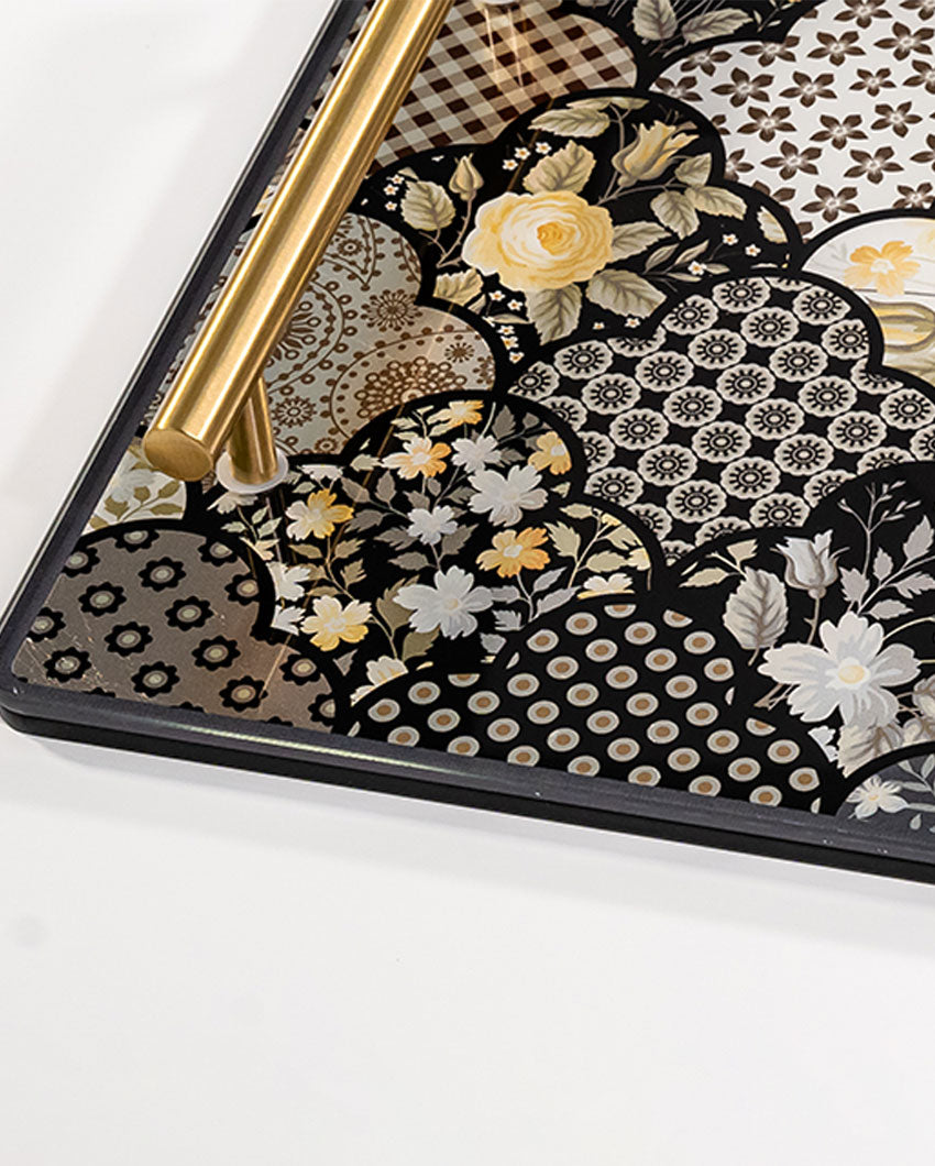 Garden Motif Rich Medley Glass Serving Tray | 14 x 9 x 2 inches