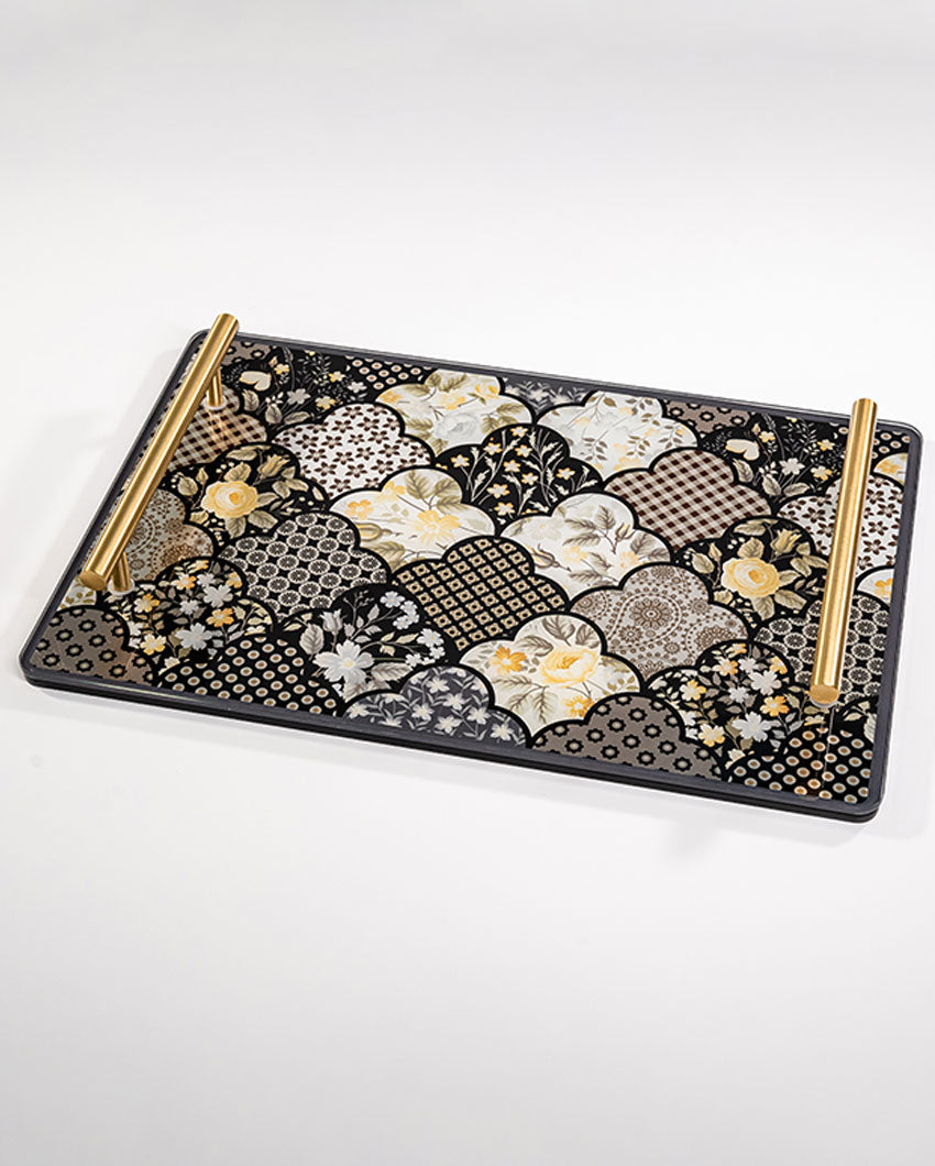 Garden Motif Rich Medley Glass Serving Tray | 14 x 9 x 2 inches