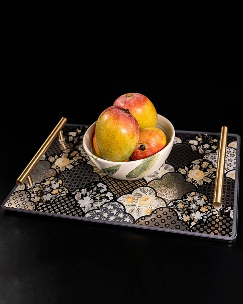 Garden Motif Rich Medley Glass Serving Tray | 14 x 9 x 2 inches
