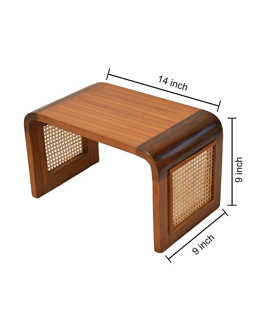 Bamboo Breeze Brown Little Bench With Cane Webbing And Wooden Frame | 14 x 9 x 9 inches