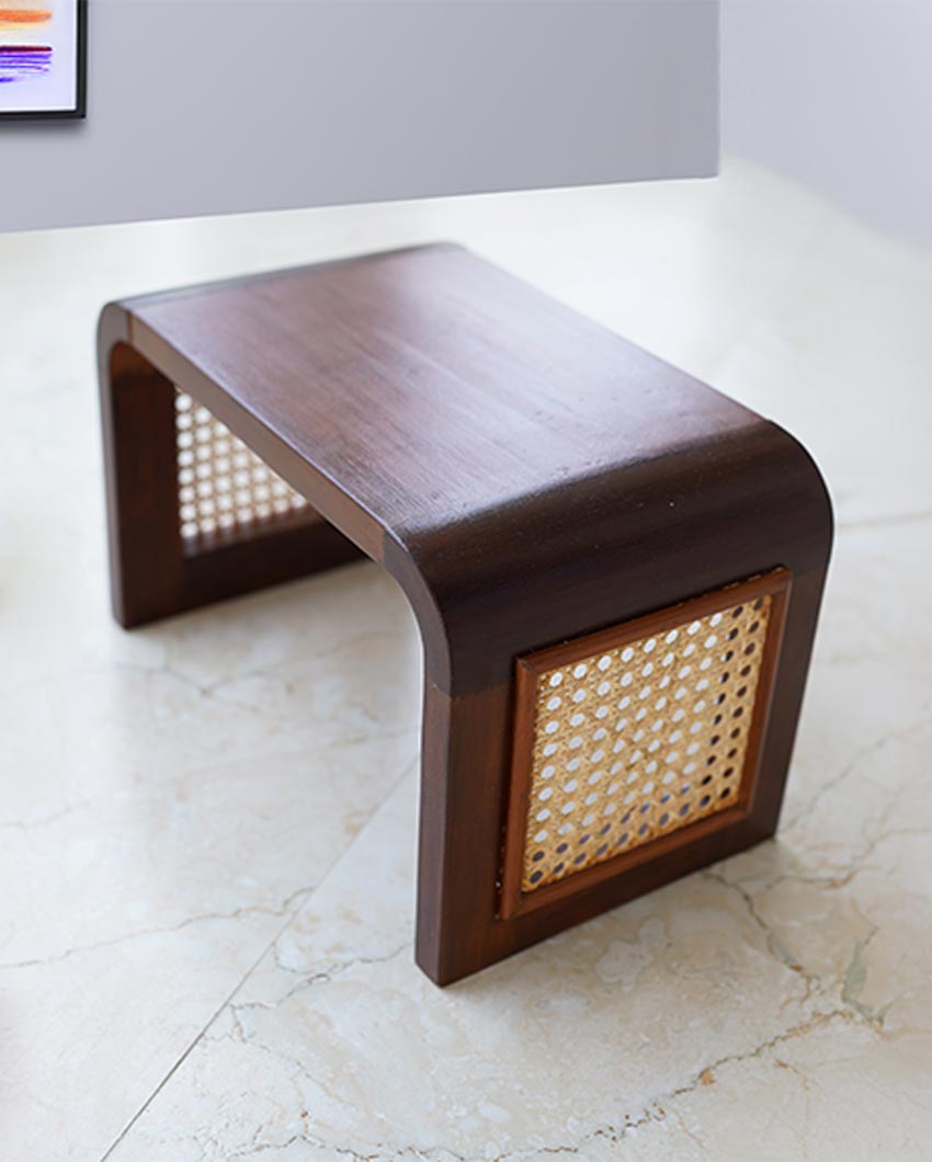 Bamboo Breeze Brown Little Bench With Cane Webbing And Wooden Frame | 14 x 9 x 9 inches