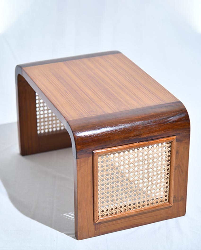 Bamboo Breeze Brown Little Bench With Cane Webbing And Wooden Frame | 14 x 9 x 9 inches