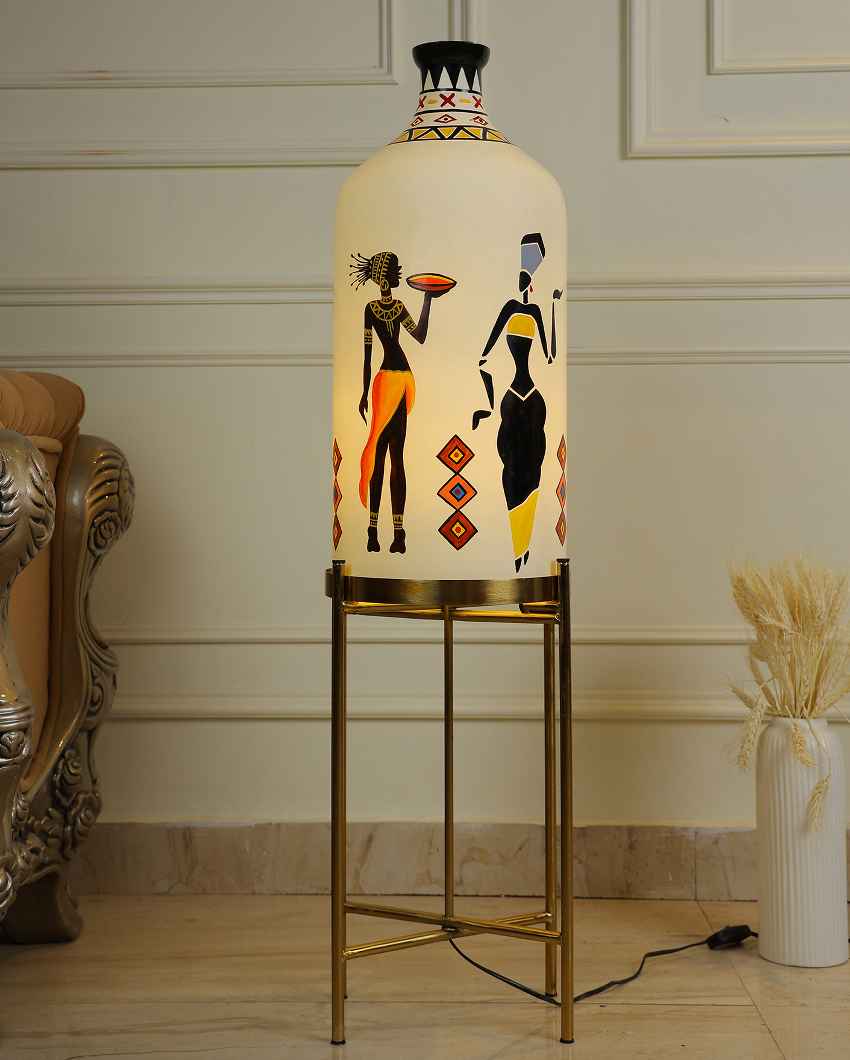 Twist and Turn Glass Floor Lamp with Foldabel Metal Stand | 11 x 41 inches