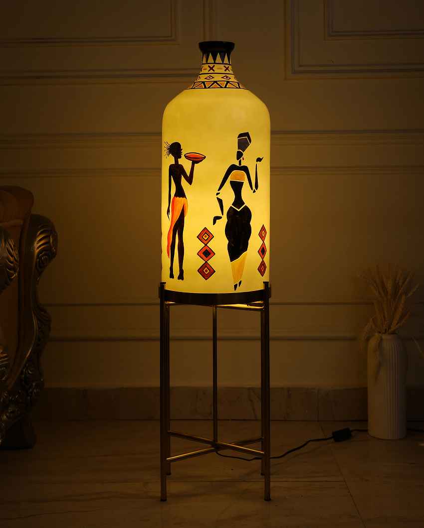 Twist and Turn Glass Floor Lamp with Foldabel Metal Stand | 11 x 41 inches