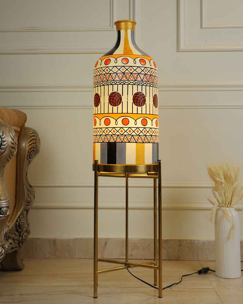 Stripe-it-out Glass Floor Lamp with Foldabel Metal Stand | 11 x 41 inches