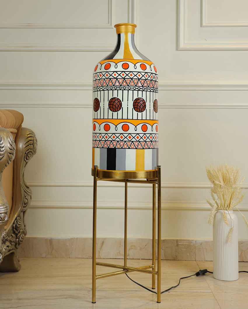Stripe-it-out Glass Floor Lamp with Foldabel Metal Stand | 11 x 41 inches