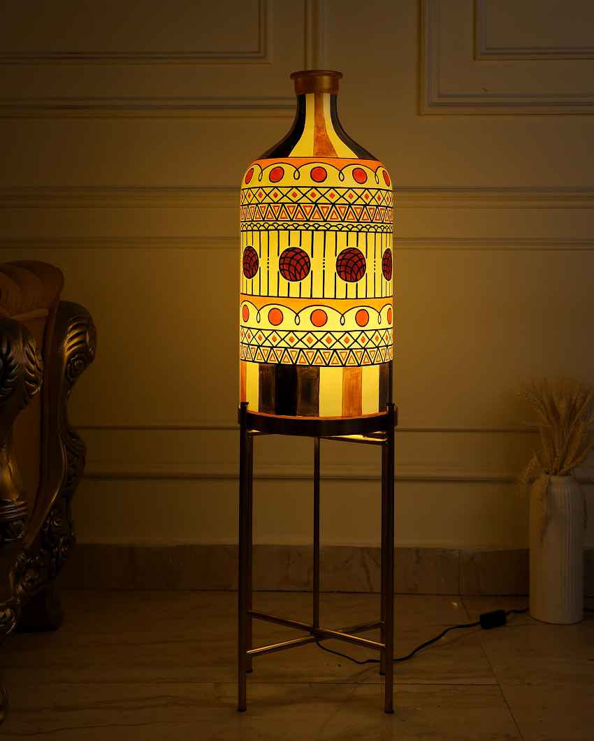 Stripe-it-out Glass Floor Lamp with Foldabel Metal Stand | 11 x 41 inches