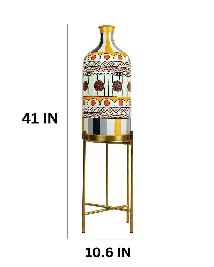 Stripe-it-out Glass Floor Lamp with Foldabel Metal Stand | 11 x 41 inches