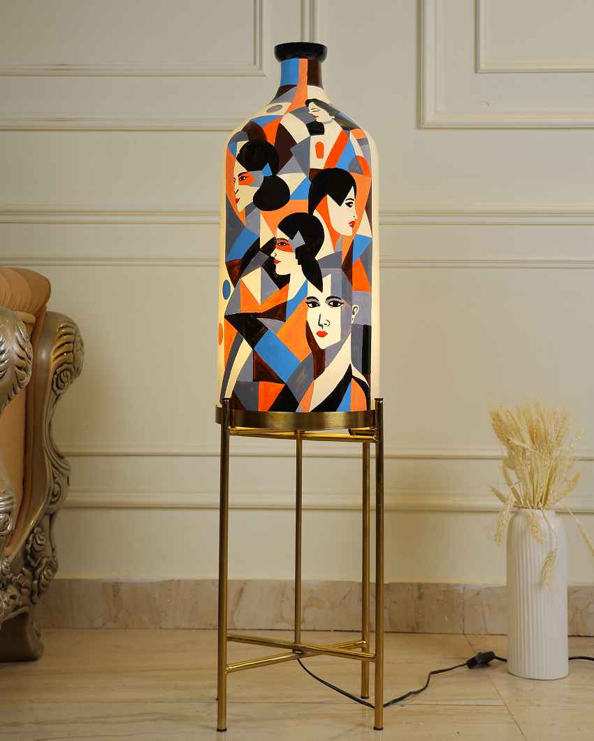 Classy Countenance Glass Floor Lamp with Foldabel Metal Stand | 11 x 41 inches
