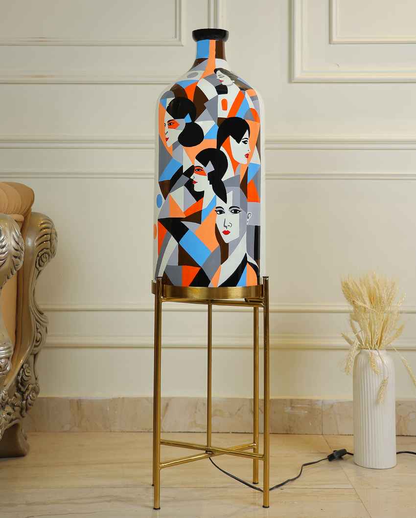 Classy Countenance Glass Floor Lamp with Foldabel Metal Stand | 11 x 41 inches