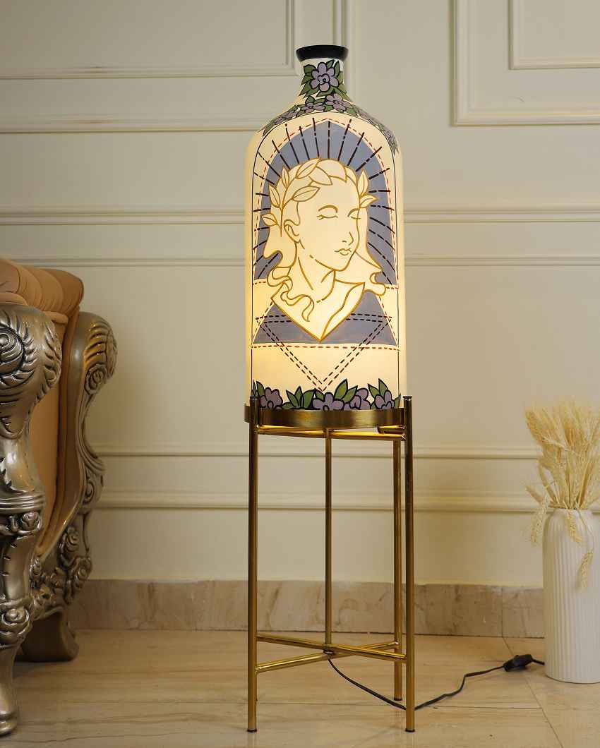 Aesthetic Elegance Glass Floor Lamp with Foldabel Metal Stand | 11 x 41 inches