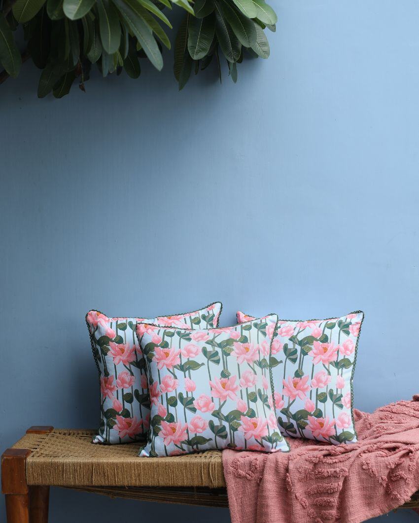 Lotus Printed Cotton Cushion Covers | 16 x 16 inches