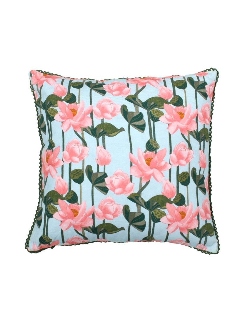 Lotus Printed Cotton Cushion Covers | 16 x 16 inches