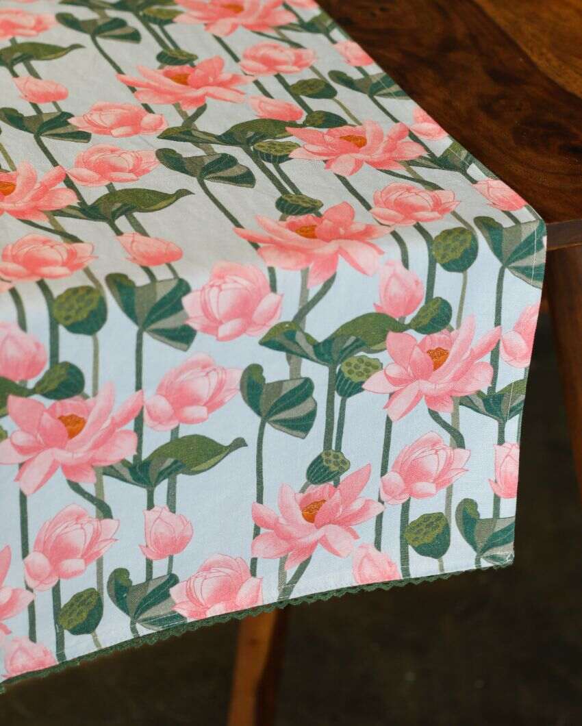 Lotus Printed Cotton Table Runner | 13 x 59 inches