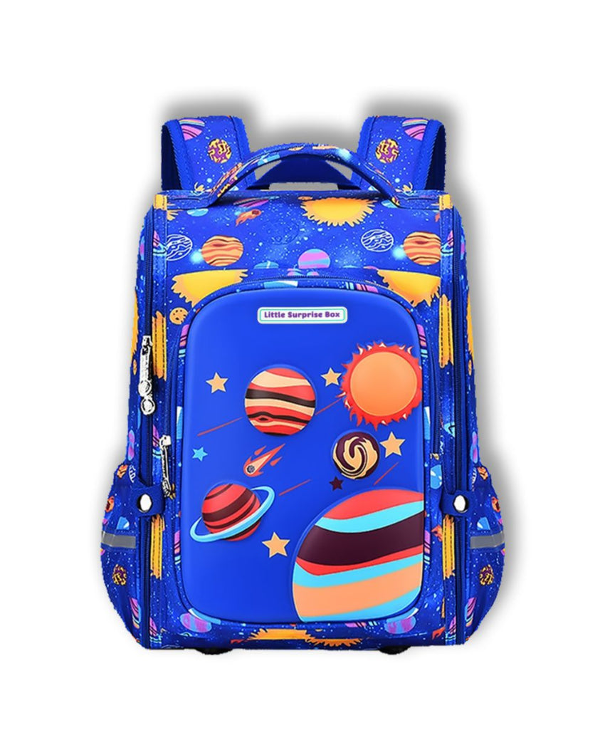 Superstar Look Blue 2d Pop Space Planets School Backpack | 15 x 11 inches