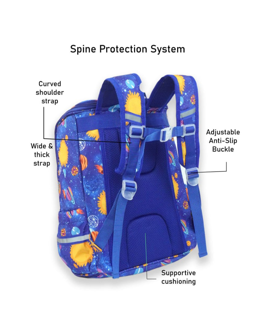 Superstar Look Blue 2d Pop Space Planets School Backpack | 15 x 11 inches