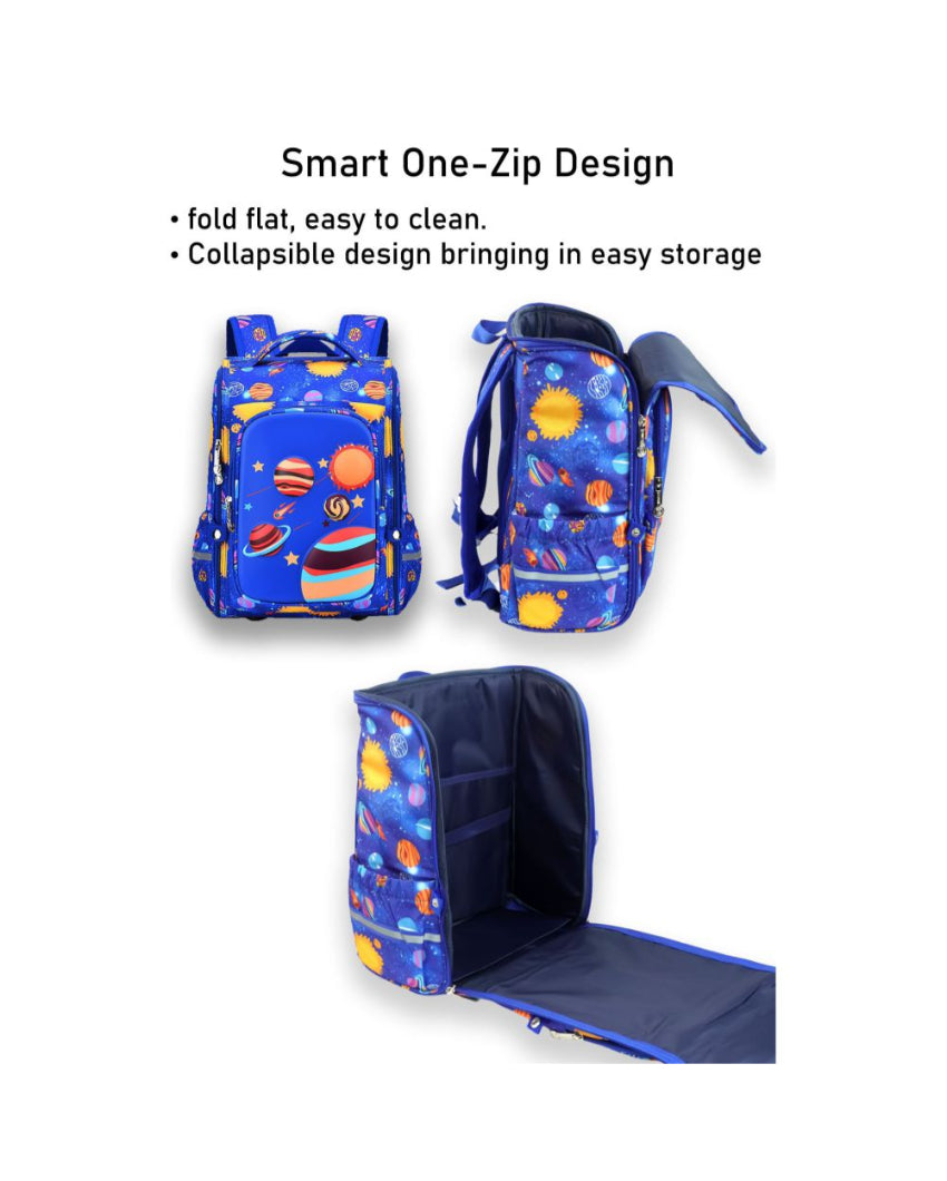 Superstar Look Blue 2d Pop Space Planets School Backpack | 15 x 11 inches
