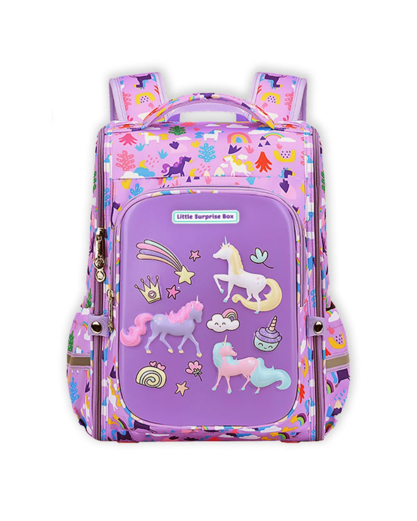 Ergonomic Support Purple 2d Pop Unicorn Garden School Backpack | 15 x 11 inches
