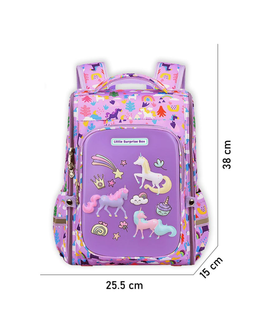 Ergonomic Support Purple 2d Pop Unicorn Garden School Backpack | 15 x 11 inches
