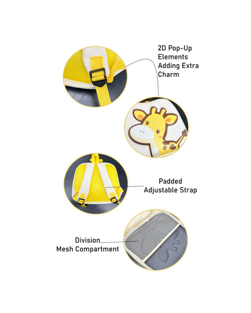 Whimsical Cream 3D Giraffe Early Learning Backpack | 10 x 3 x 12 inches