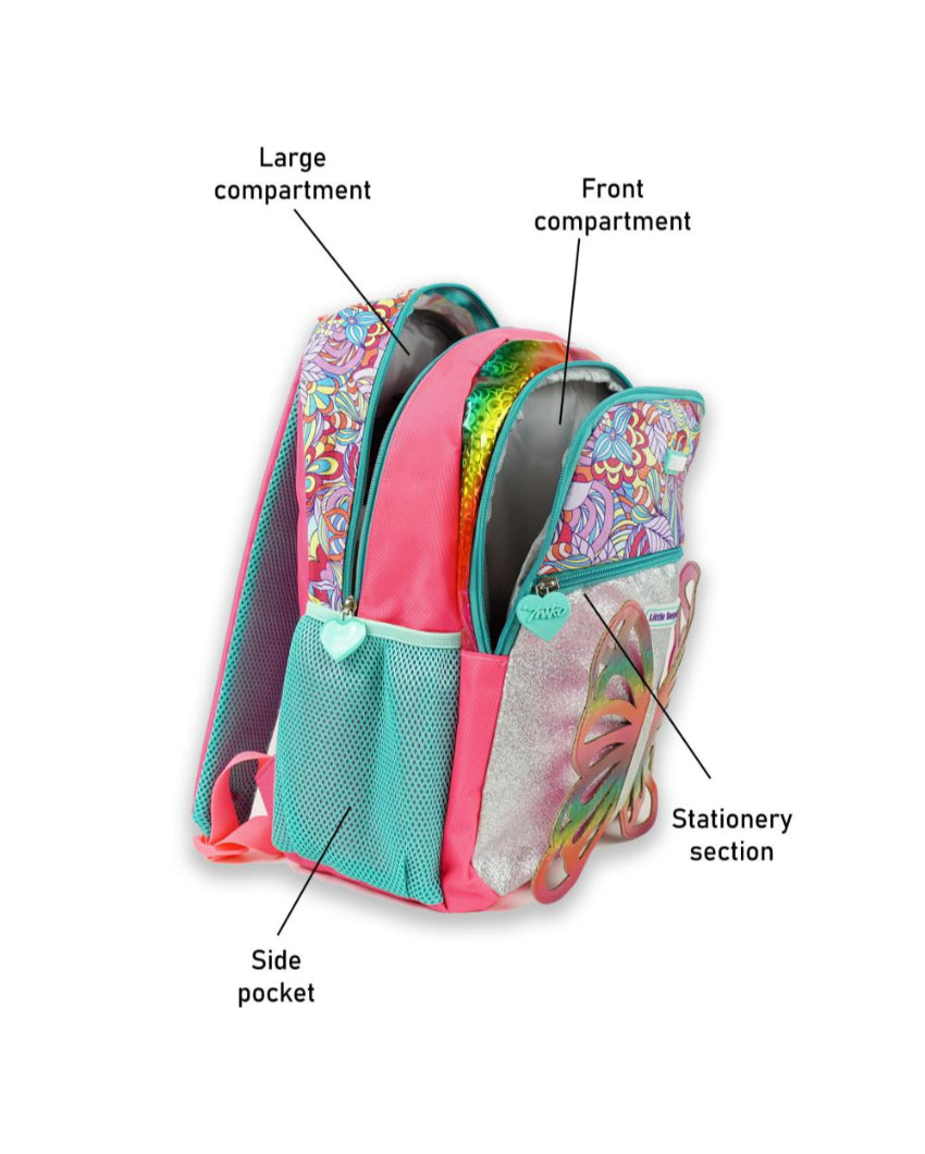 Charming 3D Glitter Butterfly Kids Backpack | 15 x 10 x 5 inches