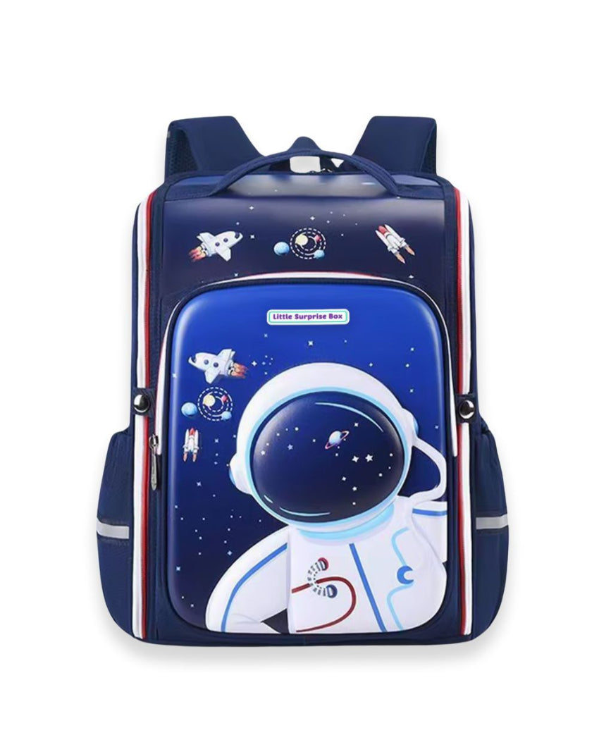 Vibrant Shade Shimmer Dotted Blue Astronaut School Backpack | 13 x 10 inches