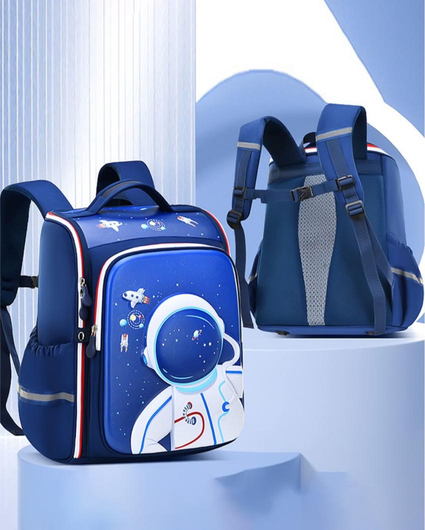 Vibrant Shade Shimmer Dotted Blue Astronaut School Backpack | 13 x 10 inches