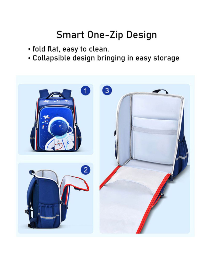 Vibrant Shade Shimmer Dotted Blue Astronaut School Backpack | 13 x 10 inches