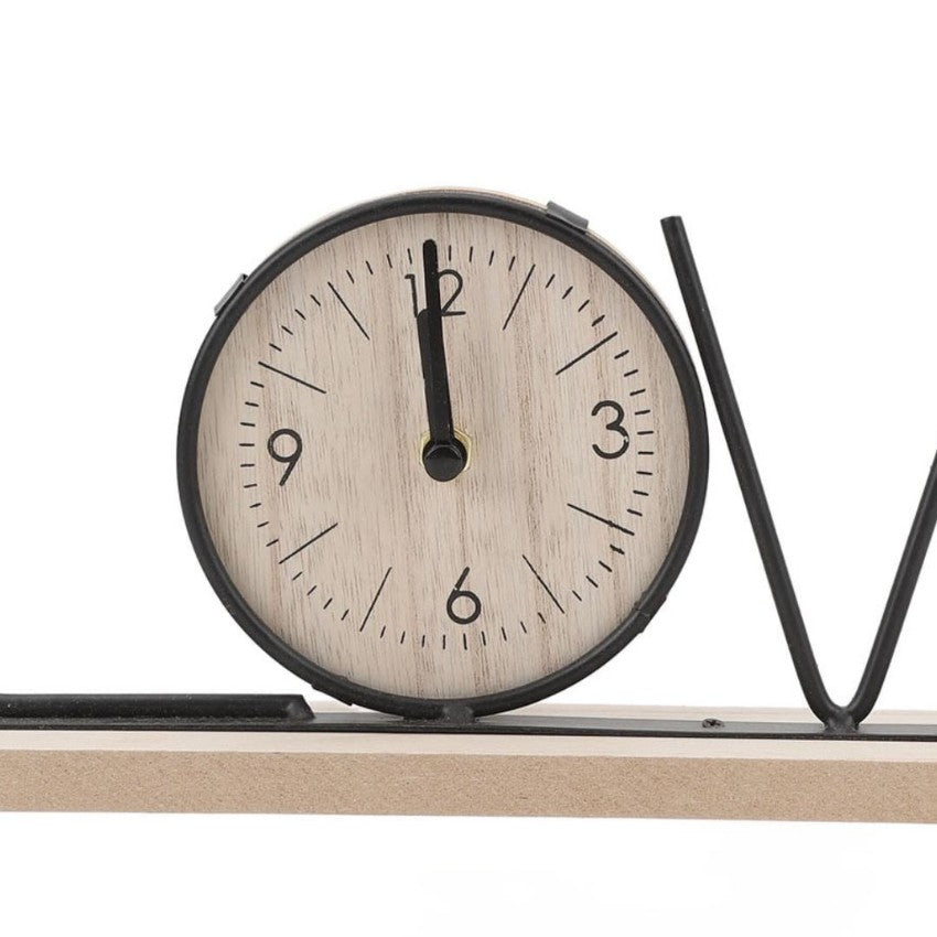 Wooden Base Clock with Stylish Black Metal Love Letters | 12 x 2 x 5 inches