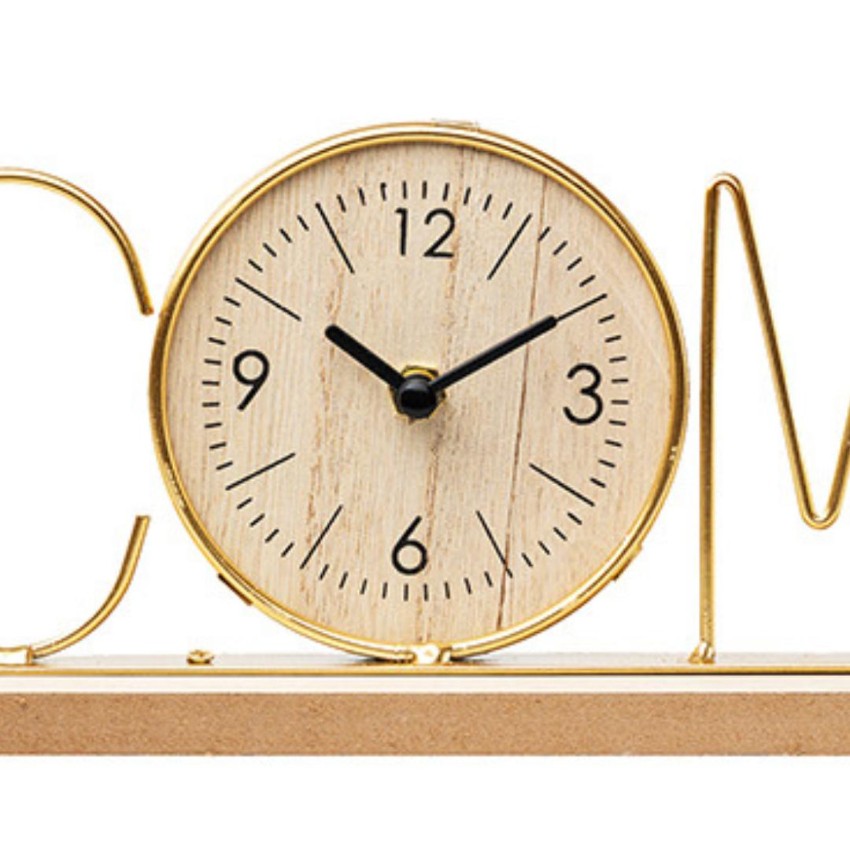 Wooden Base Clock with Elegant Gold Metal Welcome Letters | 15 x 2 x 4 inches
