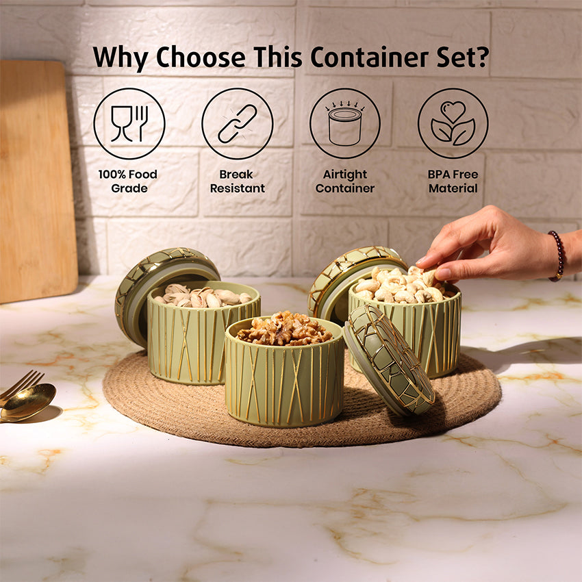 Food Preservation Airtight Green Food Storage Containers | 450ml | Set of 3 | 4 x 12 inches