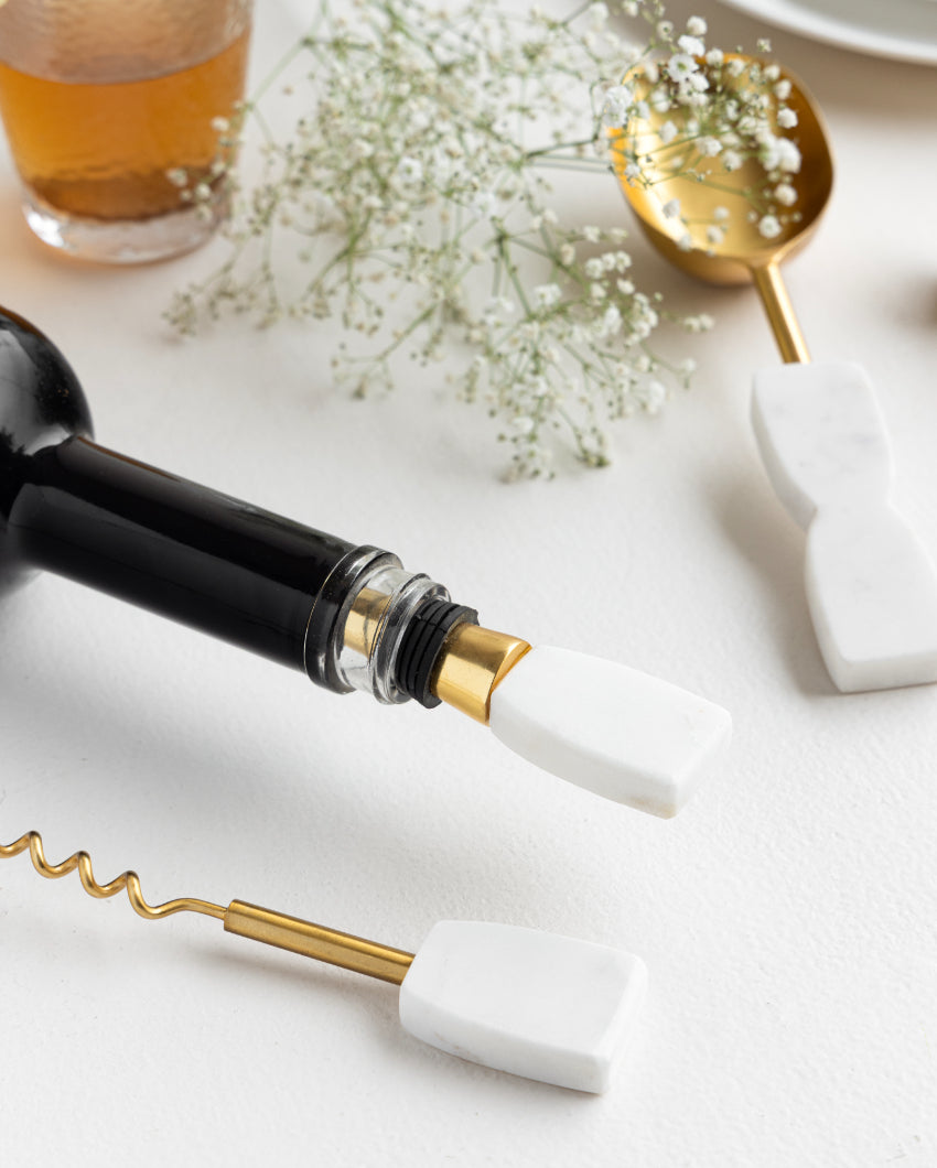 Rich Color Luxury Metal Bottle Stopper Marble Handle Wine Saver | 5 x 2 inches