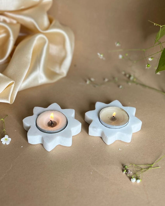 Star Shaped White Marble Tea Light Candle Holders | Set Of 2