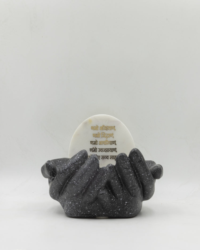 Peaceful Meditation Marble Namokar Mantra Hand Urli Spiritual Decor Bowl | 6 x 6 x 4 inches