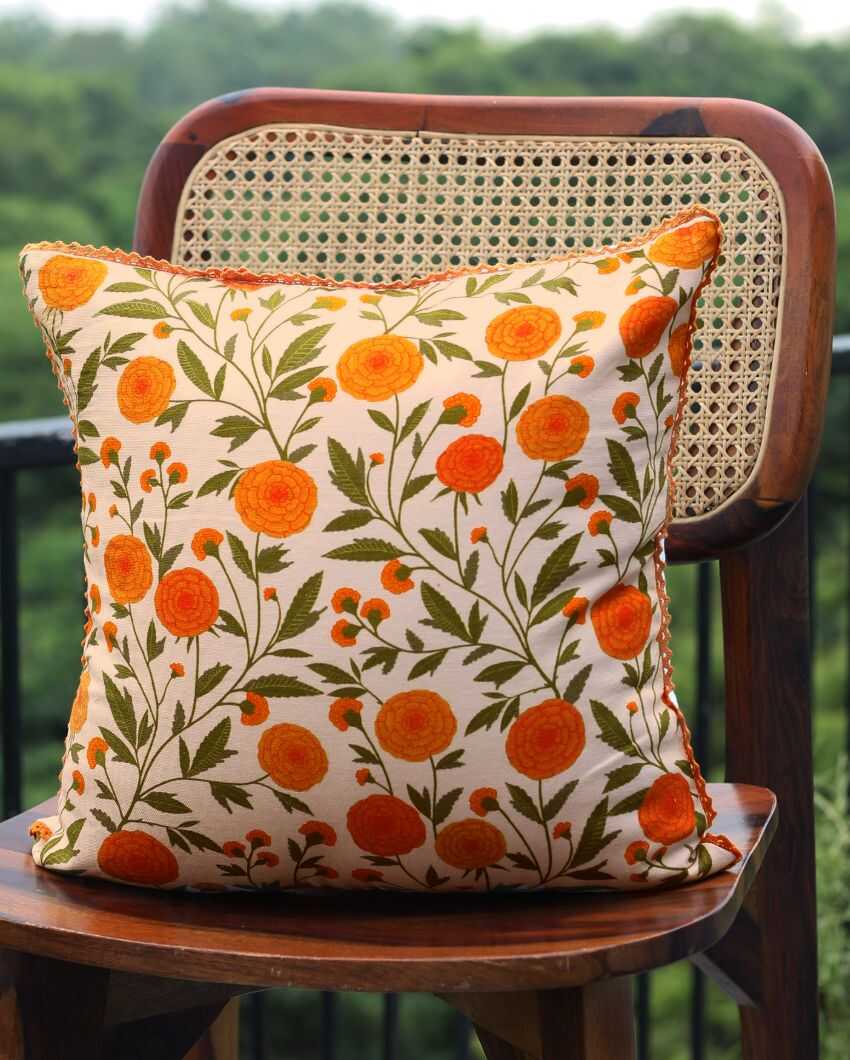 Marigold Printed Cotton Cushion Covers | 16 x 16 inches